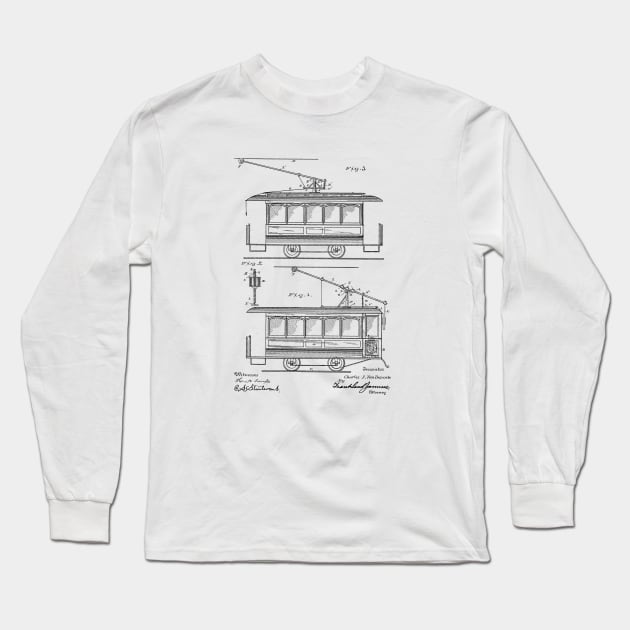 Electric Railway Trolley Vintage Patent Hand Drawing Long Sleeve T-Shirt by skstring